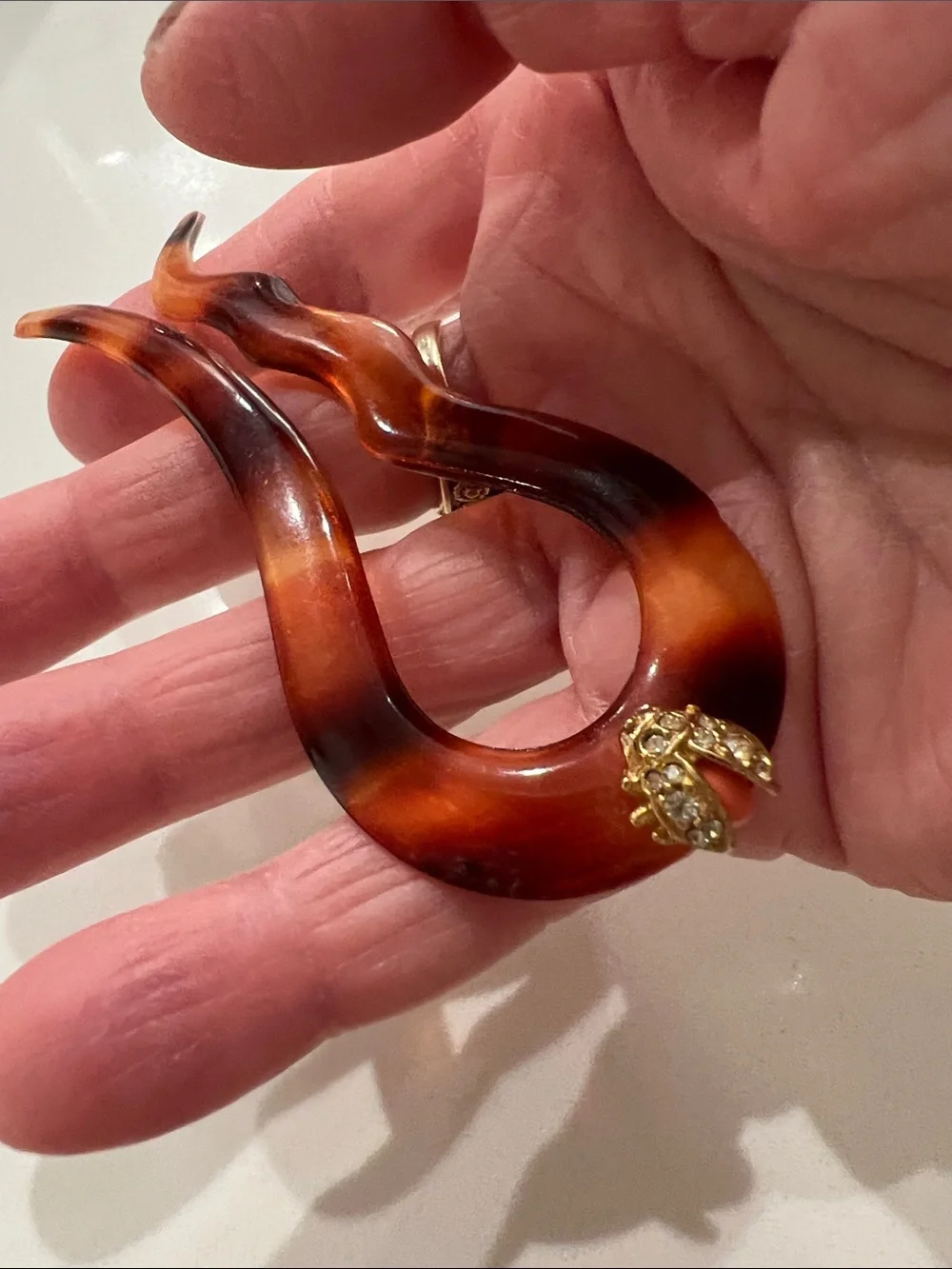 Tortoiseshell-Style Hair Fork w/ Gold-Coral-Diamond -style Ladybug Accent France
